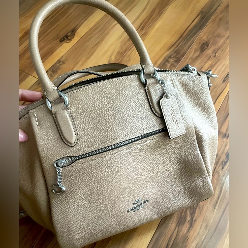 Coach Beige Leather Satchel medium size gorgeous silver hardware